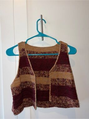 Cider Striped Cropped Knit Vest in Maroon and Mustard